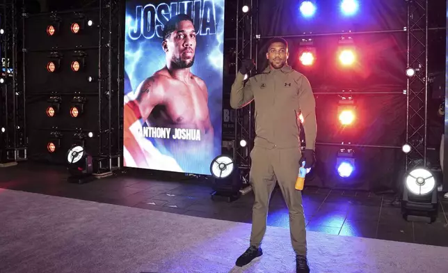 British boxer Anthony Joshua arrives at the Odeon Luxe Leicester Square, London, Tuesday Sept.17, 2024. (Bradley Collyer/PA via AP)