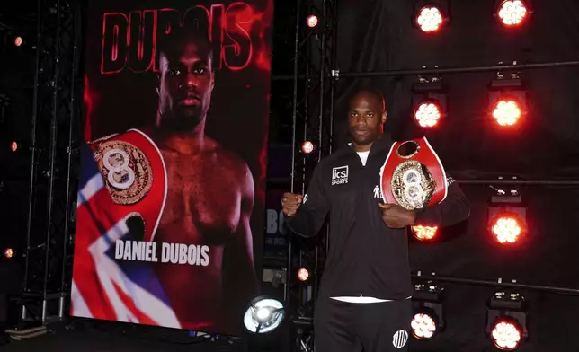 British boxer Daniel Dubois arrives at the Odeon Luxe Leicester Square, London, Tuesday Sept.17, 2024. (Bradley Collyer/PA via AP)