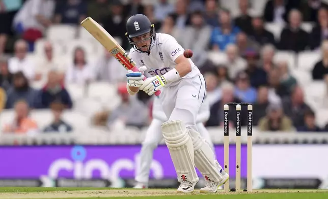 England's Ollie Pope batting during day two of the Third Rothesay Men's Test match between England and Sri Lanka in London, England, Saturday, Sept. 7, 2024. (John Walton/PA via AP)