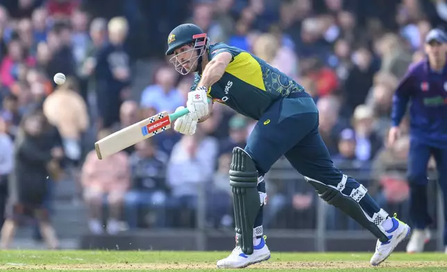 Australia's Mitchell Marsh during the third T20 International test match between Scotland and Australia in Edinburgh, Scotland, Saturday, Sept. 7, 2024. (Malcolm Mackenzie/PA via AP)