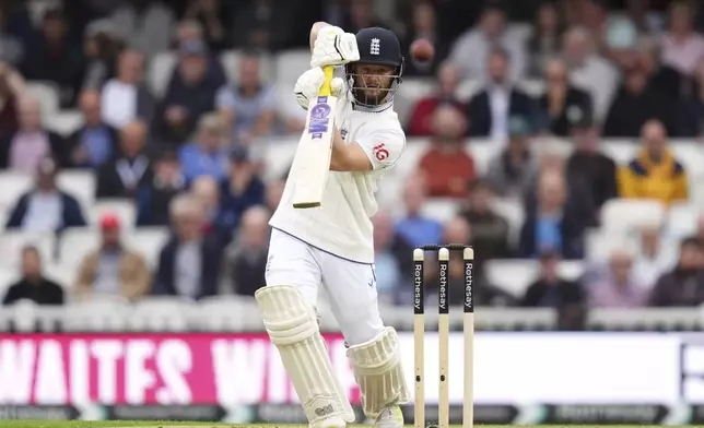 England's Ben Duckett during day one of the Third Men's Test between England and Sri Lanka at The Oval, London, Friday Sept. 6, 2024. (John Walton/PA via AP)