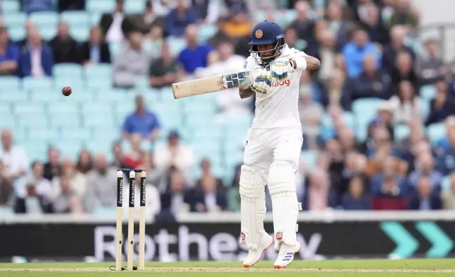 Sri Lanka's Pathum Nissanka in action on day four of the Third Rothesay Men's Test at The Kia Oval, in London, Monday Sept. 9, 2024. (John Walton/PA via AP)