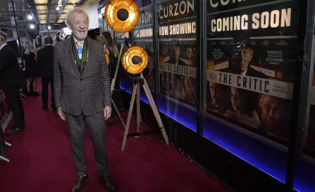 Ian McKellen, poses for photographers upon arrival at the European Premiere of the The Critic, in London, Monday, Sept. 2, 2024. (AP Photo/Alberto Pezzali)