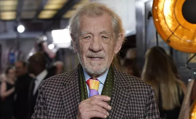 Ian McKellen, poses for photographers upon arrival at the European Premiere of the The Critic, in London, Monday, Sept. 2, 2024. (AP Photo/Alberto Pezzali)