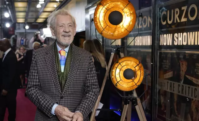 Ian McKellen, poses for photographers upon arrival at the European Premiere of the The Critic, in London, Monday, Sept. 2, 2024. (AP Photo/Alberto Pezzali)