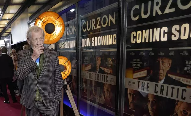 Ian McKellen, poses for photographers upon arrival at the European Premiere of the The Critic, in London, Monday, Sept. 2, 2024. (AP Photo/Alberto Pezzali)