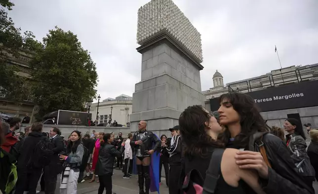 An artwork "Mil Veces un Instante (A Thousand Times in an Instant)" created by Mexican artist Teresa Margolles is placed for the Fourth Plinth, marking 25 years of the ground-breaking commissioning programme for public art at Trafalgar Square, in London, Wednesday, Sept. 18, 2024. (AP Photo/Kin Cheung)