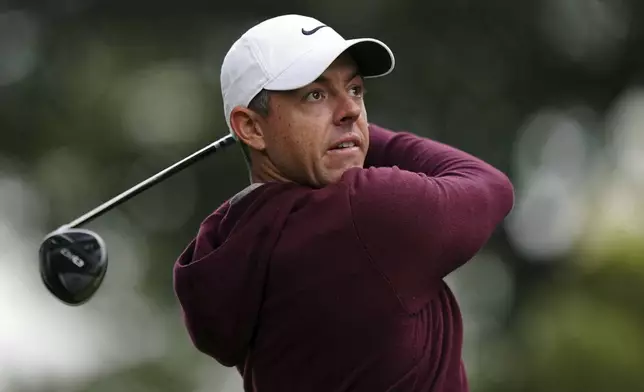 Rory McIlroy attends the day one of the BMW PGA Championship at Wentworth Golf Club in Virginia Water, Surrey, England, Thursday, September 19, 2024. (Zac Goodwin/PA via AP)