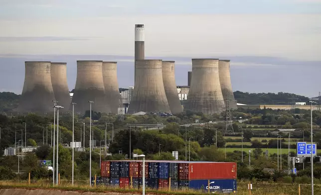 General view of Ratcliffe-on-Soar power station in Nottingham, England, Sunday, Sept. 29, 2024. The UK's last coal-fired power plant, Ratcliffe-on-Soar, will close, marking the end of coal-generated electricity in the nation that sparked the Industrial Revolution. (AP Photo/Rui Vieira)