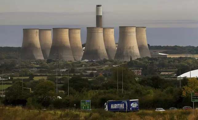 General view of Ratcliffe-on-Soar power station in Nottingham, England, Sunday, Sept. 29, 2024. The UK's last coal-fired power plant, Ratcliffe-on-Soar, will close, marking the end of coal-generated electricity in the nation that sparked the Industrial Revolution. (AP Photo/Rui Vieira)