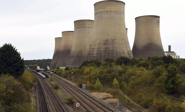 General view of Ratcliffe-on-Soar power station in Nottingham, England, Sunday, Sept. 29, 2024. The UK's last coal-fired power plant, Ratcliffe-on-Soar, will close, marking the end of coal-generated electricity in the nation that sparked the Industrial Revolution. (AP Photo/Rui Vieira)