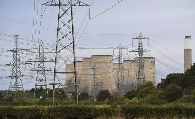 General view of Ratcliffe-on-Soar power station in Nottingham, England, Sunday, Sept. 29, 2024. The UK's last coal-fired power plant, Ratcliffe-on-Soar, will close, marking the end of coal-generated electricity in the nation that sparked the Industrial Revolution. (AP Photo/Rui Vieira)