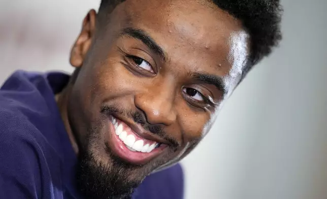 England's Angel Gomes during a press conference in Burton upon Trent, England, Wednesday, Sept. 4, 2024. (Nick Potts/PA via AP)