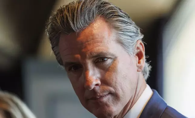 FILE - California Gov. Gavin Newsom meets with New Zealand Prime Minister Christopher Luxon and members of the California delegation at Oracle Park in San Francisco, July 12, 2024. (AP Photo/Juliana Yamada, Pool, File)