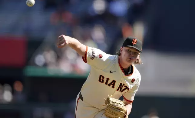 San Francisco Giants pitcher Hayden Birdsong throws against the St. Louis Cardinals during the first inning of a baseball game Sunday, Sept. 29, 2024, in San Francisco. (AP Photo/Tony Avelar)