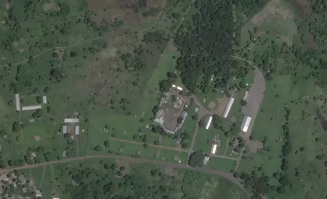 A satellite image taken on Sept. 25, 2022, shows what Central African Republic says will be a refurbished base for Russian soldiers. The area is approximately 50 miles (80 km) from the capital, and an adviser to President Faustin-Archange Touadera said it aims to have 10,000 Russian soldiers by 2030. (Planet Labs PBC via AP)