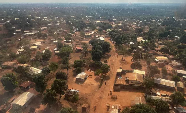 An arial view of Bangui, Central African Republic, is seen on March. 8, 2024. (AP Photo/Sam Mednick)