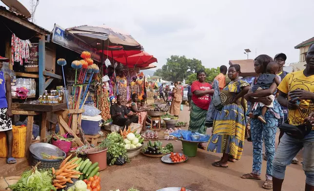 Vegetables are displayed at a market in Bangui, Central African Republic, on March 11, 2024. (AP Photo/Sam Mednick)