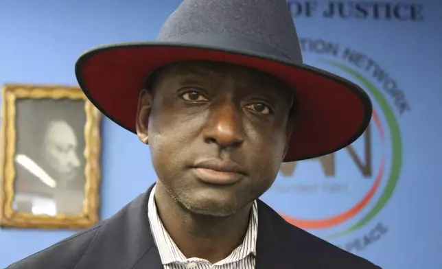 Yusef Salaam, New York City Council member and a member of ‘The Central Park Five,’ poses for a portrait at the National Action Network headquarters in the Harlem neighborhood of New York as members of the organization prepare to depart on a Get Out the Vote bus tour on Friday, Sep. 27, 2024. (AP Photo/Noreen Nasir)