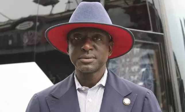 Yusef Salaam, New York City Council member and a member of ‘The Central Park Five,’ poses for a portrait at the National Action Network headquarters in the Harlem neighborhood of New York as members of the organization prepare to depart on a Get Out the Vote bus tour on Friday, Sep. 27, 2024. (AP Photo/Noreen Nasir)