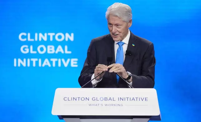 Former U.S. President, Bill Clinton, speaks during the Clinton Global Initiative, on Tuesday, Sept. 24, 2024, in New York. (AP Photo/Andres Kudacki)