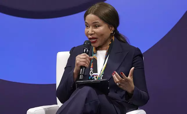 Happy Mwende Kinyili, Co-Executive Director of Mama Cash speaks during the Clinton Global Initiative, on Monday, Sept. 23, 2024, in New York. (AP Photo/Andres Kudacki)