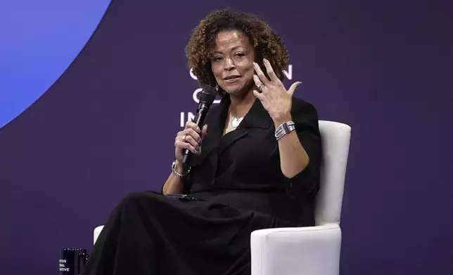 Nicole Taylor, President and CEO, of Silicon Valley Community Foundation, speaks during the Clinton Global Initiative, on Monday, Sept. 23, 2024, in New York. (AP Photo/Andres Kudacki)