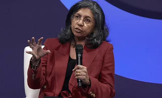 Binaifer Nowrojee, President of Open Society Foundations, speaks during the Clinton Global Initiative, on Monday, Sept. 23, 2024, in New York. (AP Photo/Andres Kudacki)