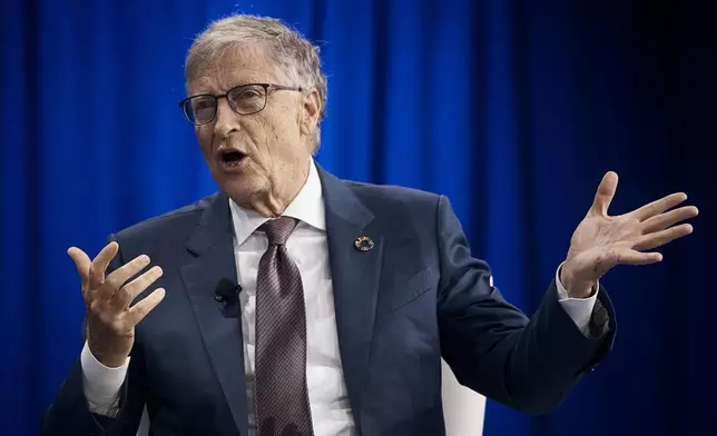 Former CEO of Microsoft, Bill Gates, speaks during the Clinton Global Initiative, on Tuesday, Sept. 24, 2024, in New York. (AP Photo/Andres Kudacki)