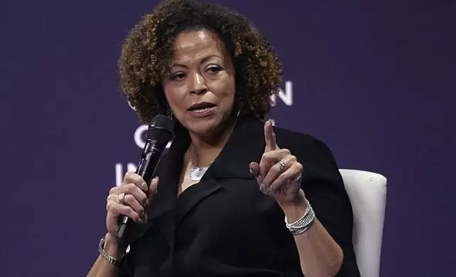 Nicole Taylor, President and CEO, of Silicon Valley Community Foundation, speaks during the Clinton Global Initiative, on Monday, Sept. 23, 2024, in New York. (AP Photo/Andres Kudacki)