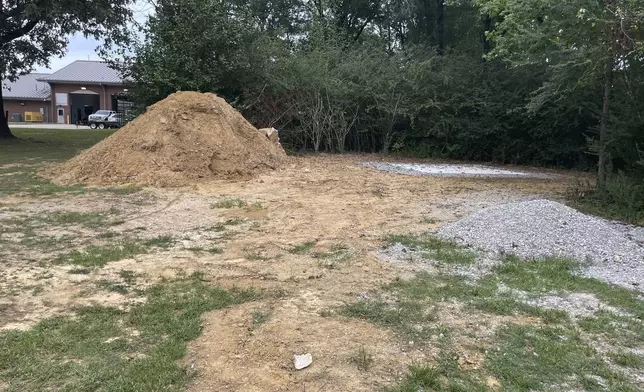 This photo shows a site behind a fire station on Wednesday, Sept. 11, 2024, in Grenada, Miss., where a Confederate monument is to be relocated after it was removed from the courthouse square downtown. (AP Photo/Emily Wagster Pettus)