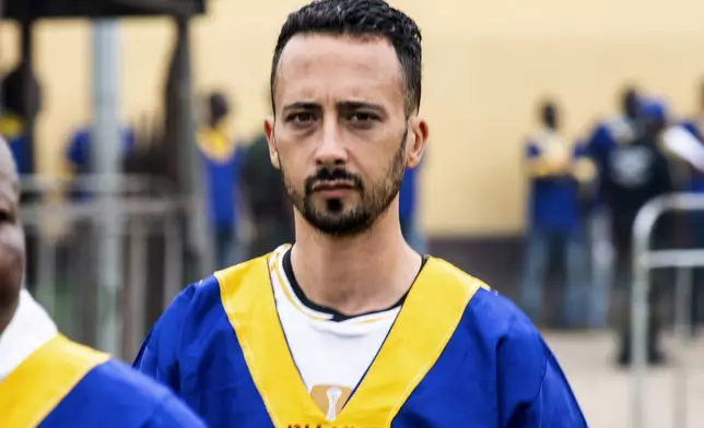 American Tyler Thompson arrives for a court verdict in Congo, Kinshasa, Friday Sept .13, 2024, on charges of taking part in a coup attempt in May 2024. (AP Photo/Samy Ntumba Shambuyi)