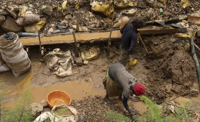 Gold miners at work on Sept. 5, 2024, in Kamituga in eastern Congo's South Kivu province, which is the epicenter of the world's latest outbreak of the disease. (AP Photo/Moses Sawasawa)