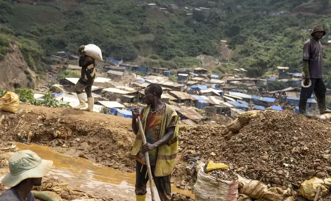 Gold miners at work in the town of Kamituga, in South Kivu province in eastern Congo, on Sept. 5, 2024. South Kivu is considered the epicenter of the world's latest outbreak of mpox. ( (AP Photo/Moses Sawasawa)