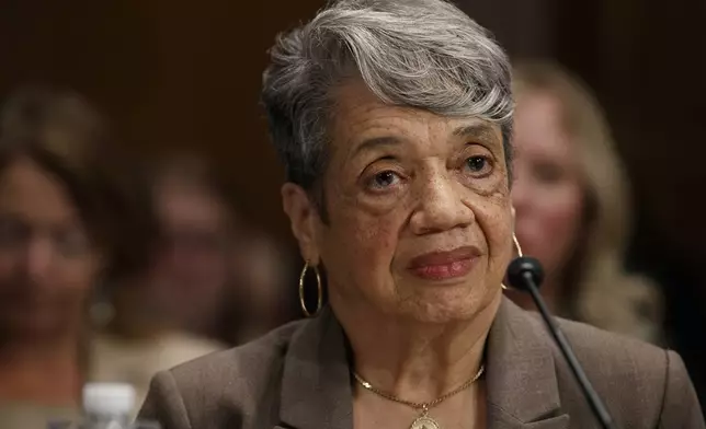 FILE - NASA engineer Christine Darden, who was one of the "human computers" employed by NASA during the space race, attends a Senate subcommittee panel on NASA exploration on Capitol Hill in Washington, on Tuesday, July 9, 2019. (AP Photo/Jacquelyn Martin, File)