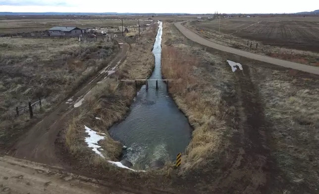 An irrigation canal is shown in Owyhee, Nev., March 13, 2024, on the Duck Valley Indian Reservation that straddles the Nevada-Idaho border. (AP Photo/Rick Bowmer)