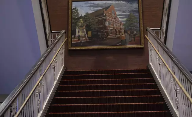 A painting of the Ryman Auditorium is displayed inside the concert venue in Nashville, Tenn., on July 30, 2024. (AP Photo/Luis Andres Henao)