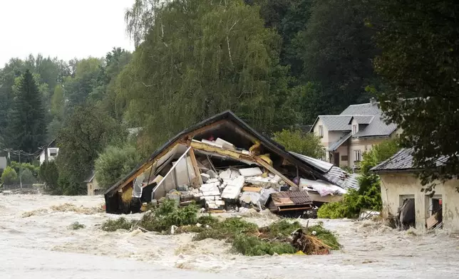 A destroyed house in Jesenik, Czech Republic, Sunday, Sept. 15, 2024. (AP Photo/Petr David Josek)