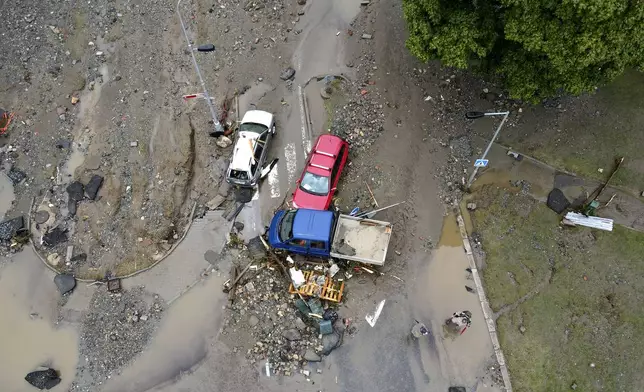 A view of the damage done by recent floods in Jesenik, Czech Republic, Monday, Sept. 16, 2024. (AP Photo/Petr David Josek)