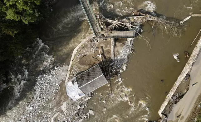 A view of a damaged house after recent floods near Pisecna, Czech Republic, Thursday, Sept. 19, 2024. (AP Photo/Petr David Josek)