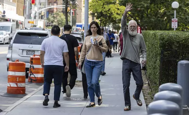 David Letterman arrives at federal court in New York, Monday Sept. 16, 2024. (AP Photo/Stefan Jeremiah)