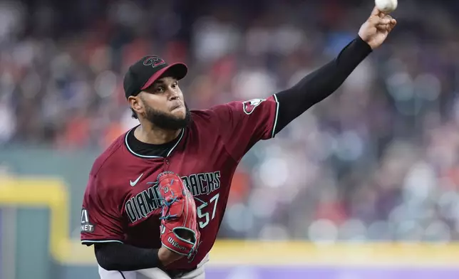 Arizona Diamondbacks starting pitcher Eduardo Rodriguez throws against the Houston Astros during the first inning of a baseball game, Saturday, Sept. 7, 2024, in Houston. (AP Photo/Eric Christian Smith)