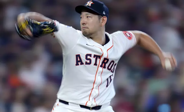 Houston Astros starting pitcher Yusei Kikuchi throws against the Arizona Diamondbacks during the third inning of a baseball game, Saturday, Sept. 7, 2024, in Houston. (AP Photo/Eric Christian Smith)