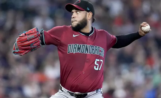 Arizona Diamondbacks starting pitcher Eduardo Rodriguez throws against the Houston Astros during the second inning of a baseball game, Saturday, Sept. 7, 2024, in Houston. (AP Photo/Eric Christian Smith)