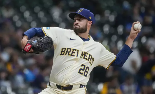 Milwaukee Brewers pitcher Aaron Ashby throws during the fifth inning of a baseball game against the Arizona Diamondbacks Thursday, Sept. 19, 2024, in Milwaukee. (AP Photo/Morry Gash)