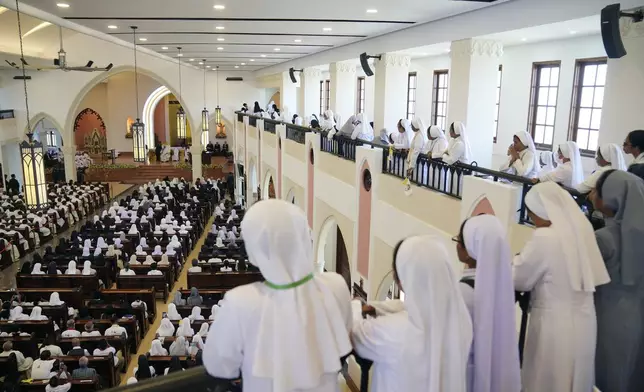 Pope Francis leads the holy mass at the Cathedral of the Immaculate Conception in Dili, East Timor, Tuesday, Sept. 10, 2024. (AP Photo/Dita Alangkara)