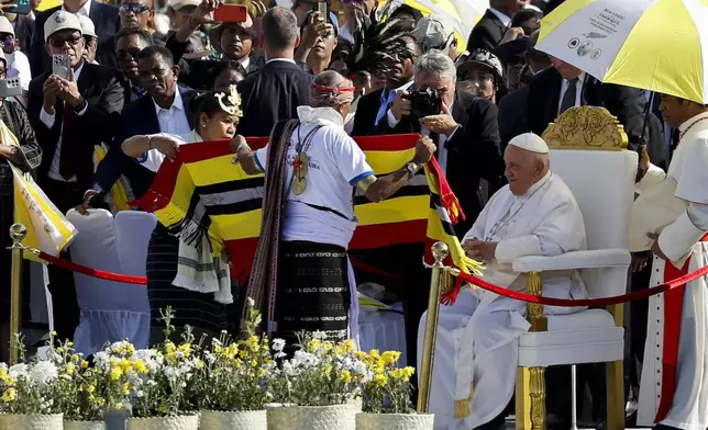 Pope Francis is welcomed on the day of the Holy Mass at the Esplanade of Taci Tolu during his apostolic trip to Asia in Dili, East Timor, Tuesday, Sept. 10, 2024. (Willy Kurniawan/Pool Photo via AP)