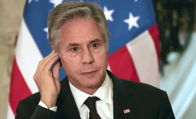 US Secretary of State Antony Blinken attends a press conference with Egyptian Foreign Minister Badr Abdelatty, at Tahrir Palace in Cairo, Egypt, Wednesday, Sept. 18, 2024. (AP Photo/Amr Nabil)