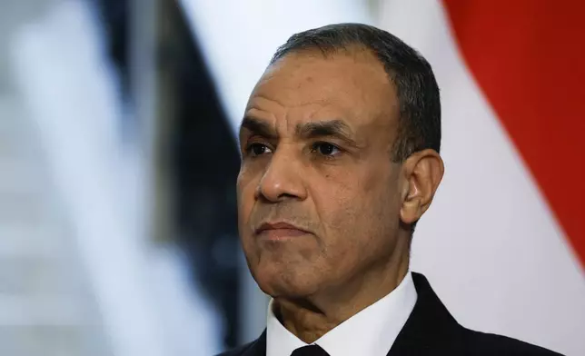 Egypt's Foreign Minister Badr Abdelatty attends a joint press conference with U.S. Secretary of State Antony Blinken in Tahrir Palace in Cairo, Egypt Wednesday, Sept. 18, 2024. (Evelyn Hockstein/Pool Photo via AP)