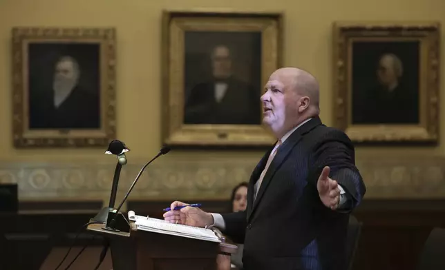 Chuck Hatfield, an attorney for Missourians for Constitutional Freedom, argues before the Missouri Supreme Court that an amendment to overturn the state's abortion ban should remain on the state's November ballot, Sept. 10, 2024, in Jefferson City. (Robert Cohen/St. Louis Post-Dispatch via AP, Pool)